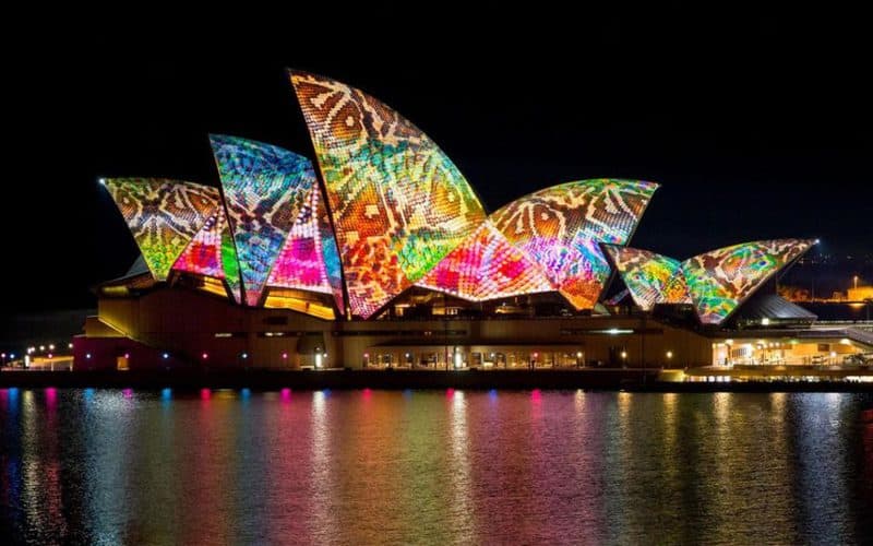 sydney opera house illuminated by projections